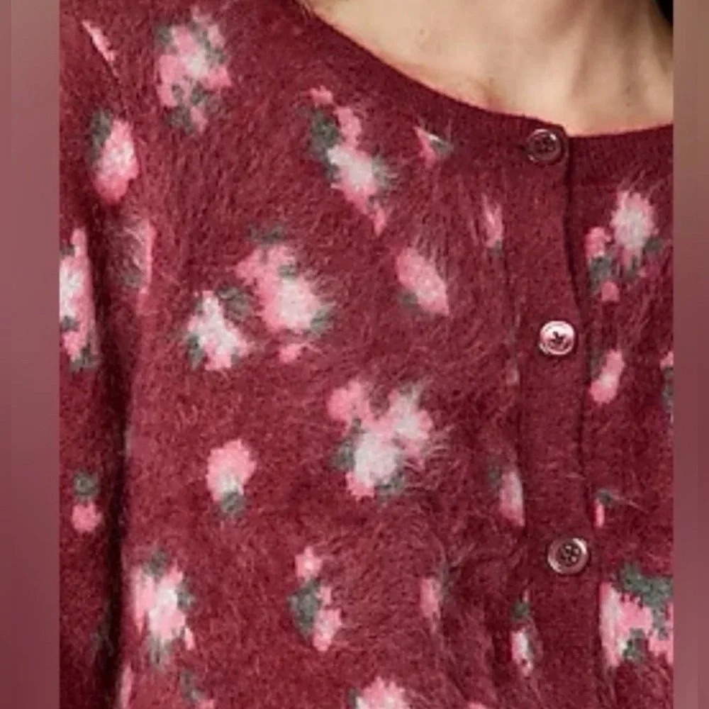 J CREW SIZE SMALL Brushed Cashmere Cropped Cardigan In‎ Blurry Floral CE680